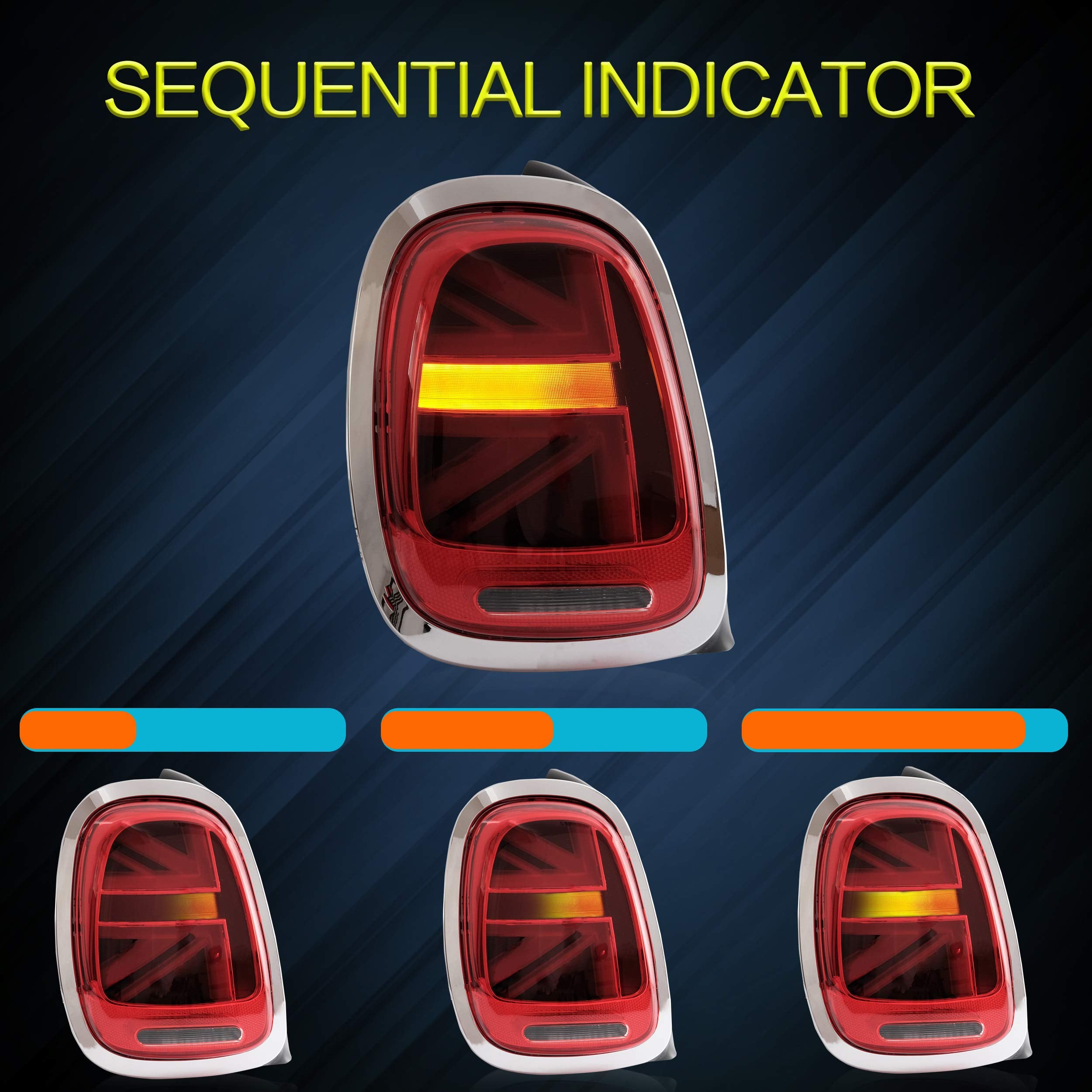 VLAND LED Tail Light Compatible with BMW Mini Cooper F55 F56 F57 2014-2021, Rear Lights with Sequential Turn Signal, Electroplated housing, Red