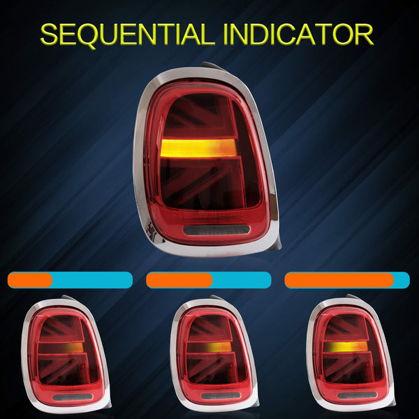 VLAND LED Tail Light Compatible with BMW Mini Cooper F55 F56 F57 2014-2021, Rear Lights with Sequential Turn Signal, Electroplated housing, Red