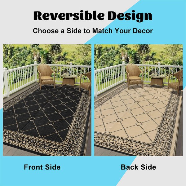 Enyhom Outdoor Rugs for Garden Waterproof, 150 x 240 cm Reversible Plastic Patio Foldable Mat, Portable Easy Cleaning Carpet Rug, Heavy Duty Picnic