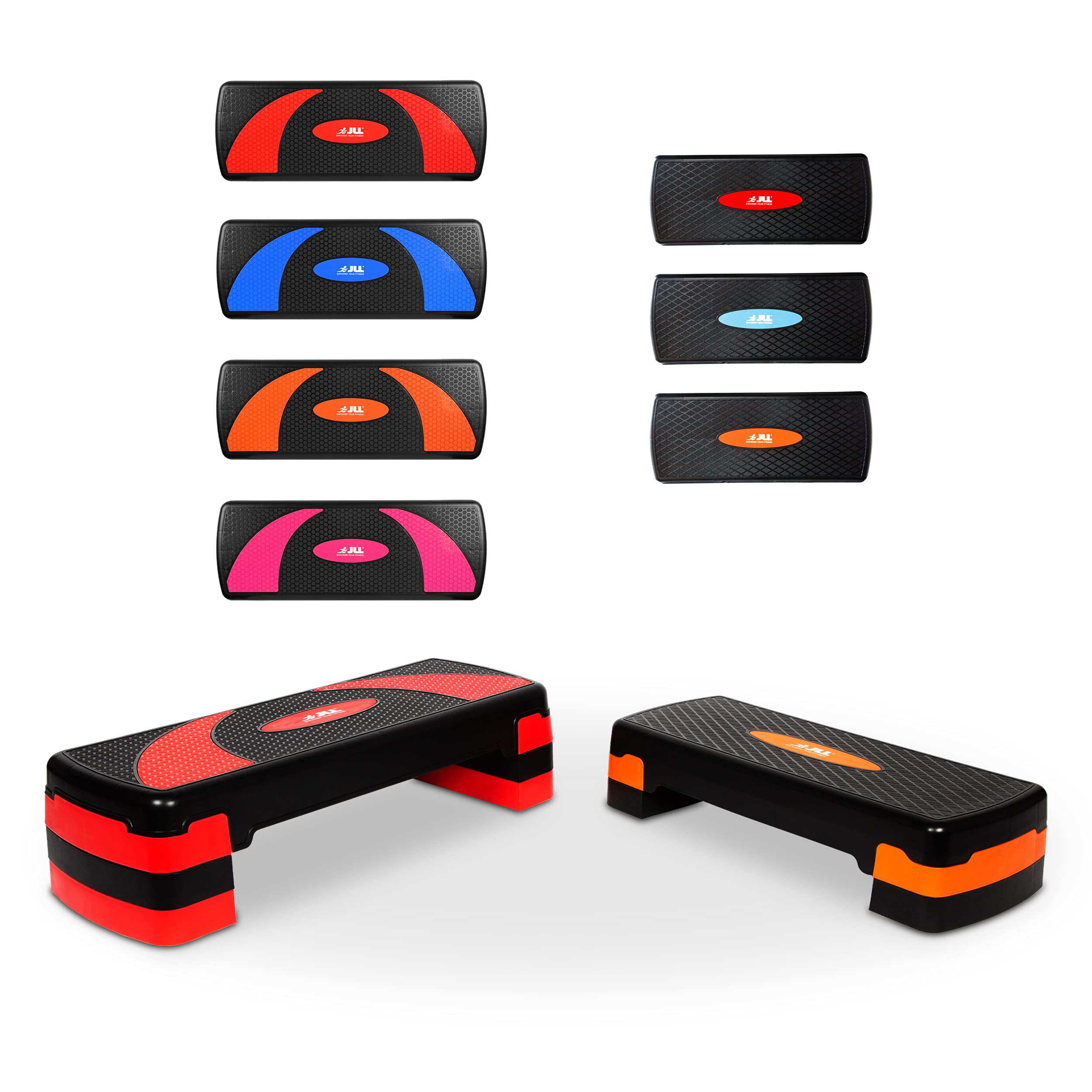 JLL Aerobic Exercise Stepper With Either 2 or 3 Adjustable Step Levels - Great For Home Gym, Cardio, Yoga. (Orange XL)