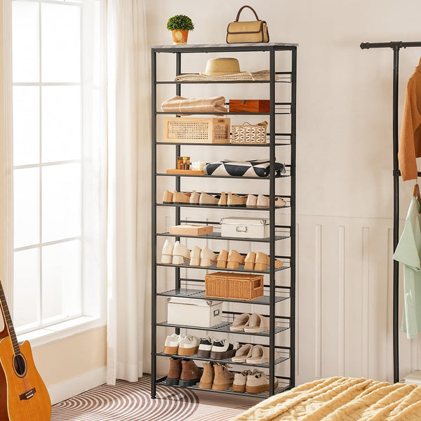 HOOBRO Tall Shoe Rack, Large Capacity Shoe Storage Organizer, 12-Tier Shoe Rack for 44-55 Pairs of Shoes, 75 x 28.5 x 194.5cm, Adjustable Metal