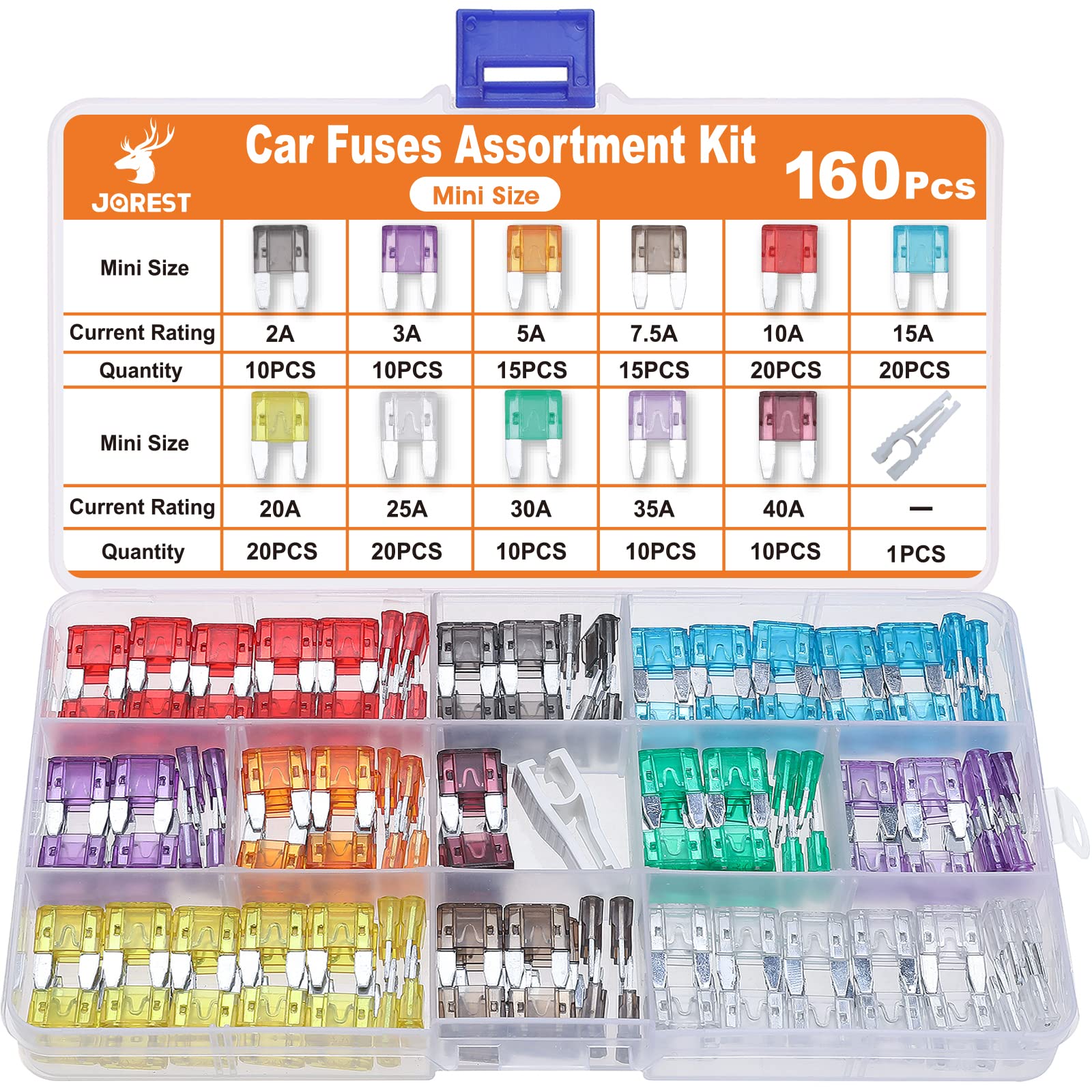 JOREST 300Pcs Car Fuses Assorted Kit, 160 Mini Blade Fuses Automotive + 90 Standard Mixed Fuses + 50 Micro Fuse Set + Fuse Puller – for RV Truck Motorcycle(2Amp 3A 5A 7.5A 10A 15A 20A 25A 30A 35A 40A)