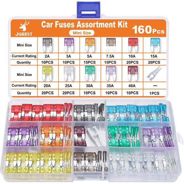 JOREST 300Pcs Car Fuses Assorted Kit, 160 Mini Blade Fuses Automotive + 90 Standard Mixed Fuses + 50 Micro Fuse Set + Fuse Puller – for RV Truck Motorcycle(2Amp 3A 5A 7.5A 10A 15A 20A 25A 30A 35A 40A)