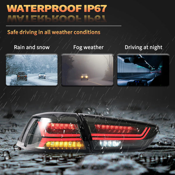 LED Rear Lights compatible with Lancer & EVO X 2008-2020 (Not Fit fortis/io), w/Amber Sequential indicator, Driver & Passenger Side - Red