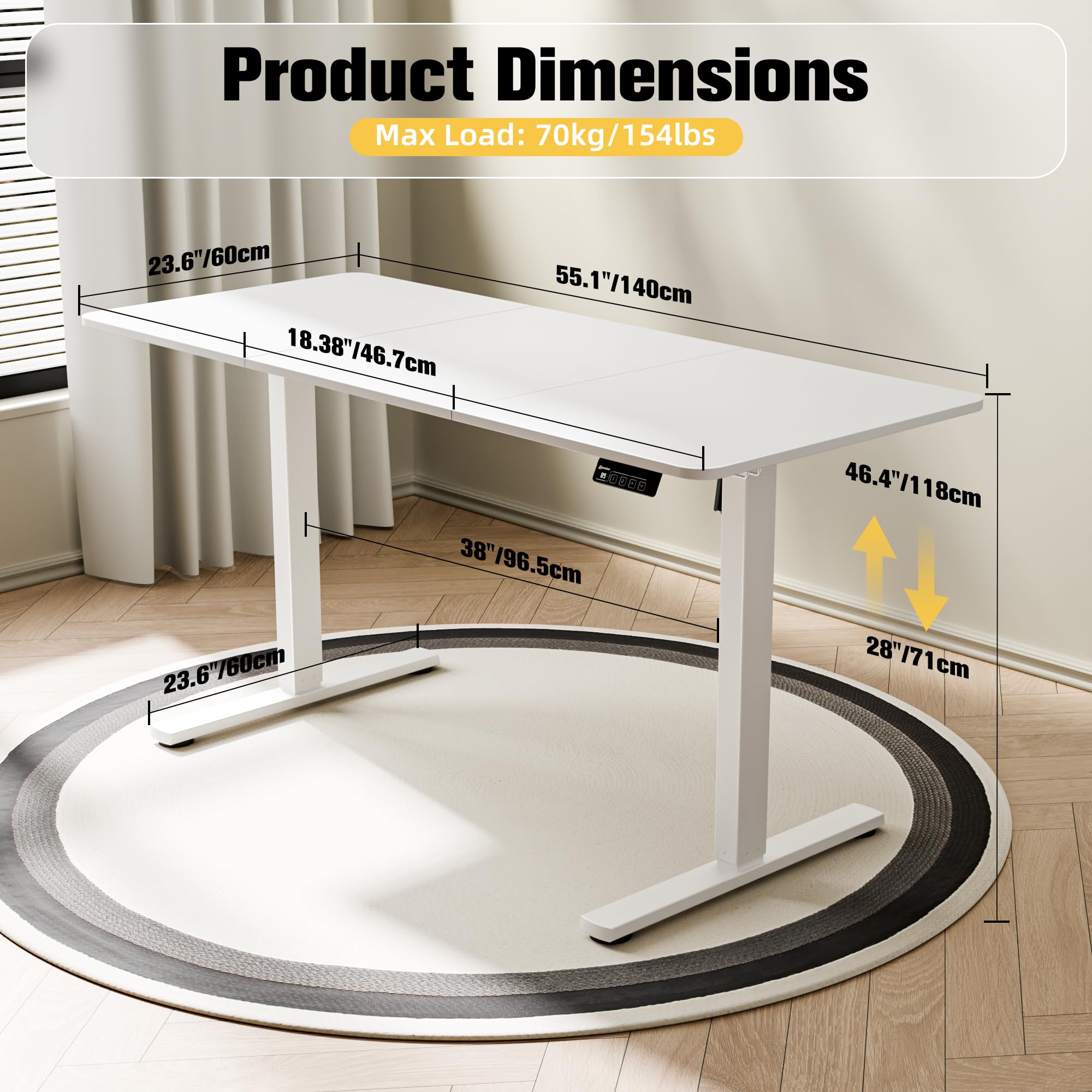 ERGOMAKER Electric Height Adjustable Standing Desk 80x60cm (31.5"x23.6"), Sit Stand Desk with Splicing Top for Home Office (Black Frame + Black Desktop)