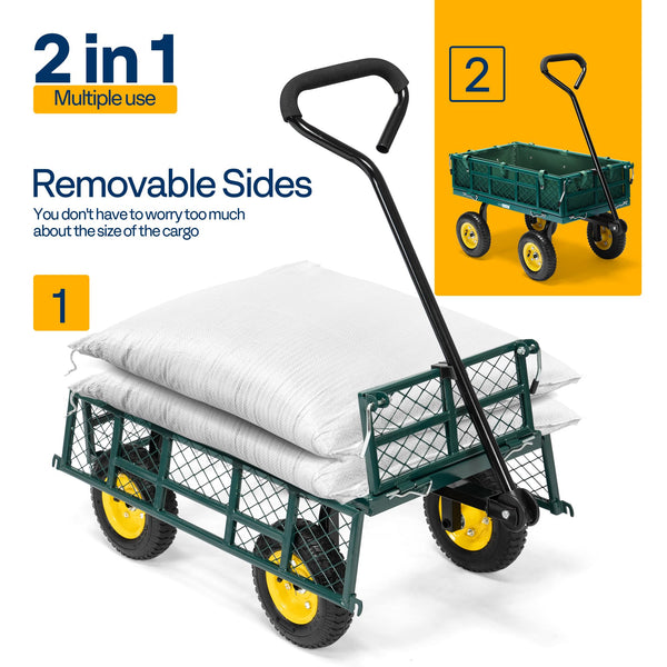 VIVOHOME Hand Trolley 400kg Capacity Durable Transport Cart with 10cm Pneumatic Tires and 180° Rotatable 80cm Handle Heavy Duty Metal Grids for Garden and Camping