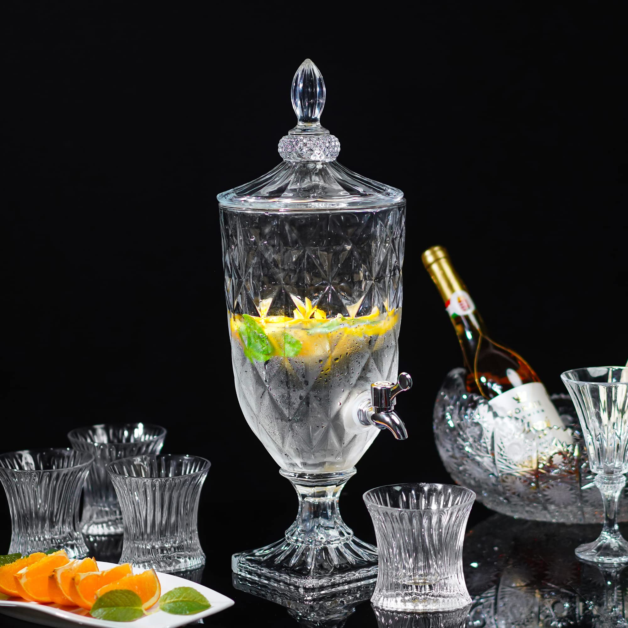 0.8 Galllon Glass Drink Dispenser for Parties with Spigot Glass Iced Beverage Dispenser with Lid Wide Mouth Beverage Server for Party Bar Wedding