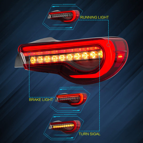 VLAND LED Tail Lights Compatible with Toyota 86 GT86 2012-2020/Subaru BRZ 2013-2020/Scion FR-S 2013-2020, Full LED Rear Light with Sequential Indicator, Red White Lens