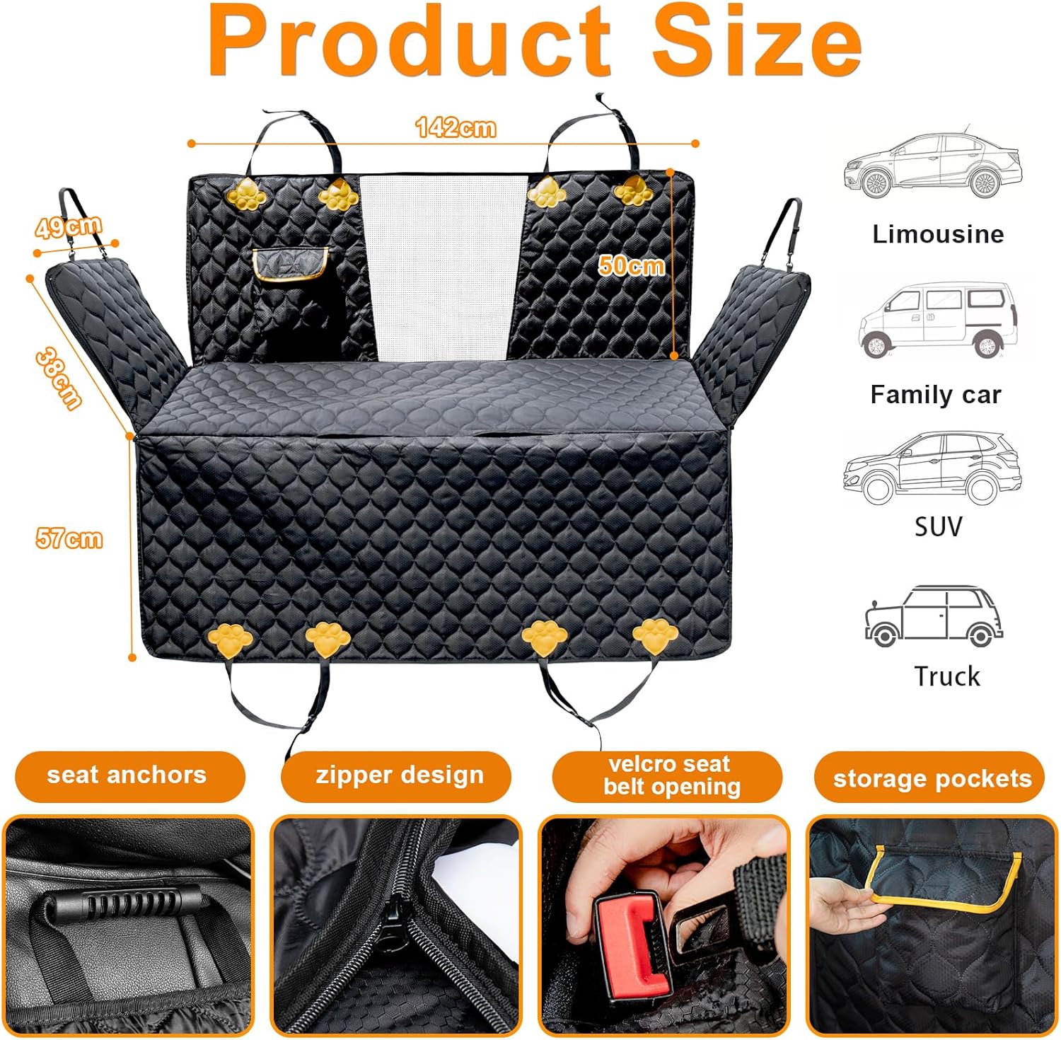 Wikoan Dog Hammock for Car Back Seat With Mesh Visual Window and Side Protection Dogs Car Seat Cover SUV Boot Durable Waterproof Scratch Proof Pet Back Seat Protector With Storage Bag