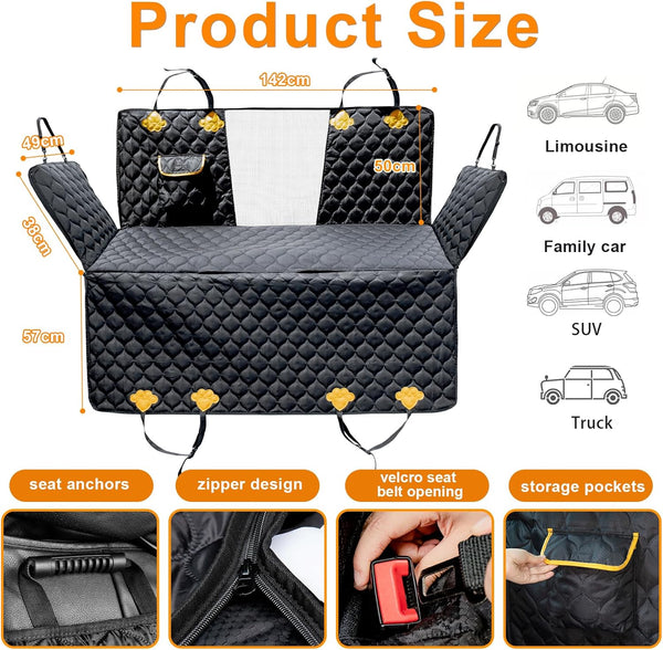 Wikoan Dog Hammock for Car Back Seat With Mesh Visual Window and Side Protection Dogs Car Seat Cover SUV Boot Durable Waterproof Scratch Proof Pet Back Seat Protector With Storage Bag