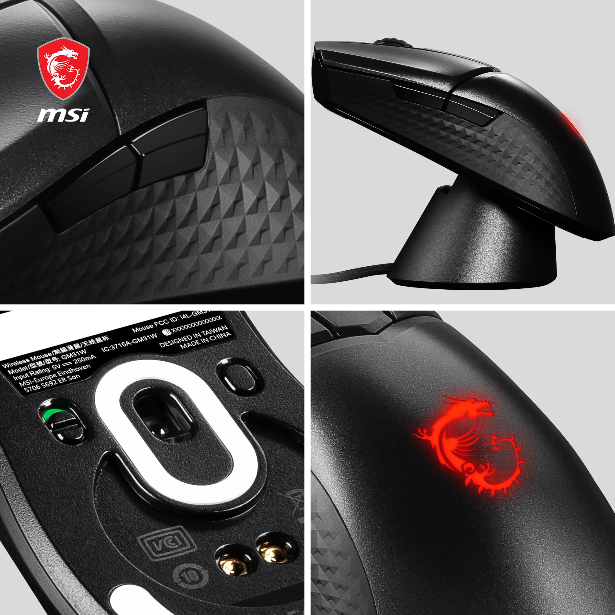 MSI CLUTCH GM51 LIGHTWEIGHT Gaming Mouse - 26000 DPI Optical Sensor, Elite 0.125ms Latency, 60M+ Click OMRON Switches, 6-Buttons, FriXionFree Cable, RGB Diamond LightGrips, 75g - Wired