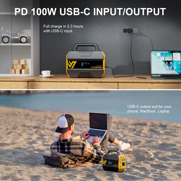 VTOMAN FlashSpeed 300 Portable Power Station Up to 600W Output, 230Wh Solar Generator with LiFePO4 Battery, Fast Charging 100W USB-C, 3000 Cycles, 6 Outlets for Home, Camping, RV, Fishing