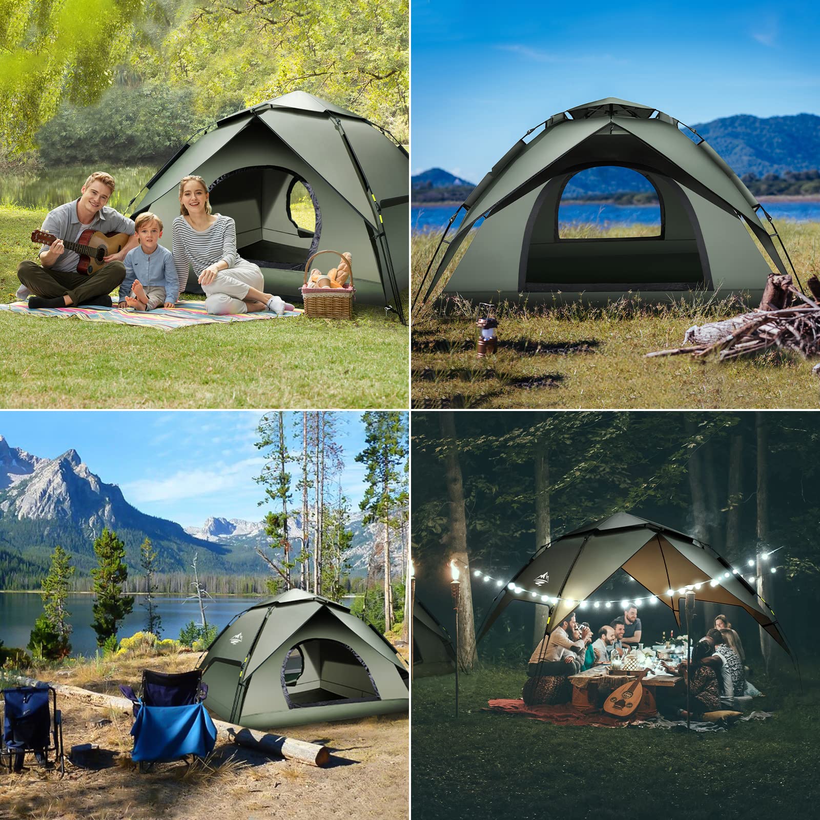 Mimajor Camping Tent Pop Up - Automatic Pop-Up 2-3 Man Tent Instant Tents Waterproof & Windproof Dome Tents, 2 in 1 Double Layers Easy Setup for Camping Hiking Backpacking Traveling