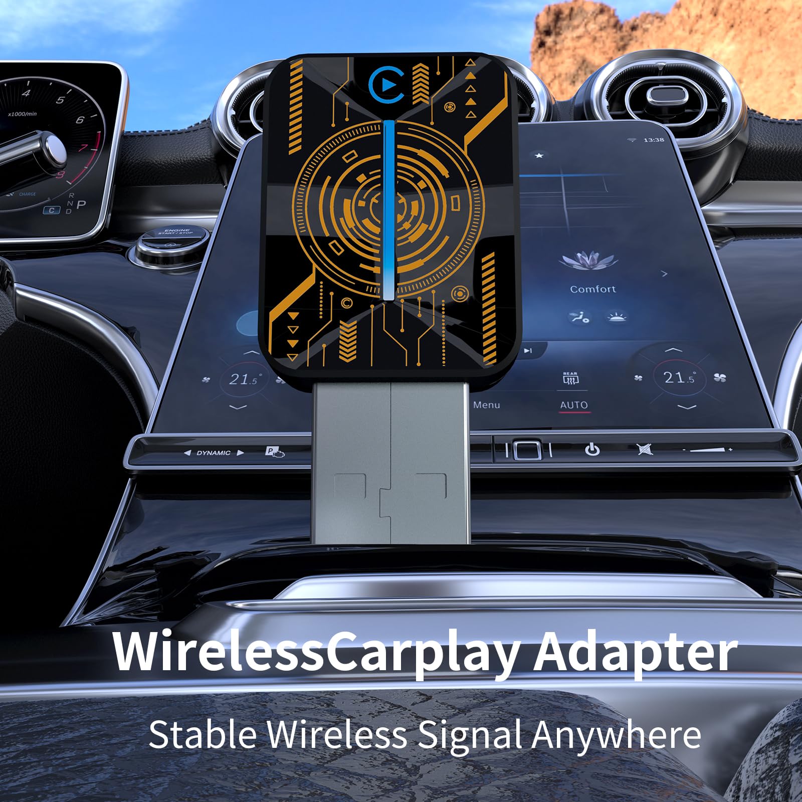 HEYINCAR+ 2025 Wireless CarPlay Adapter UK, Effortlessly Convert Wired to Wireless CarPlay, Compatible with iPhone iOS 10+ & Android Auto, Mini & Stable Car Play Wireless