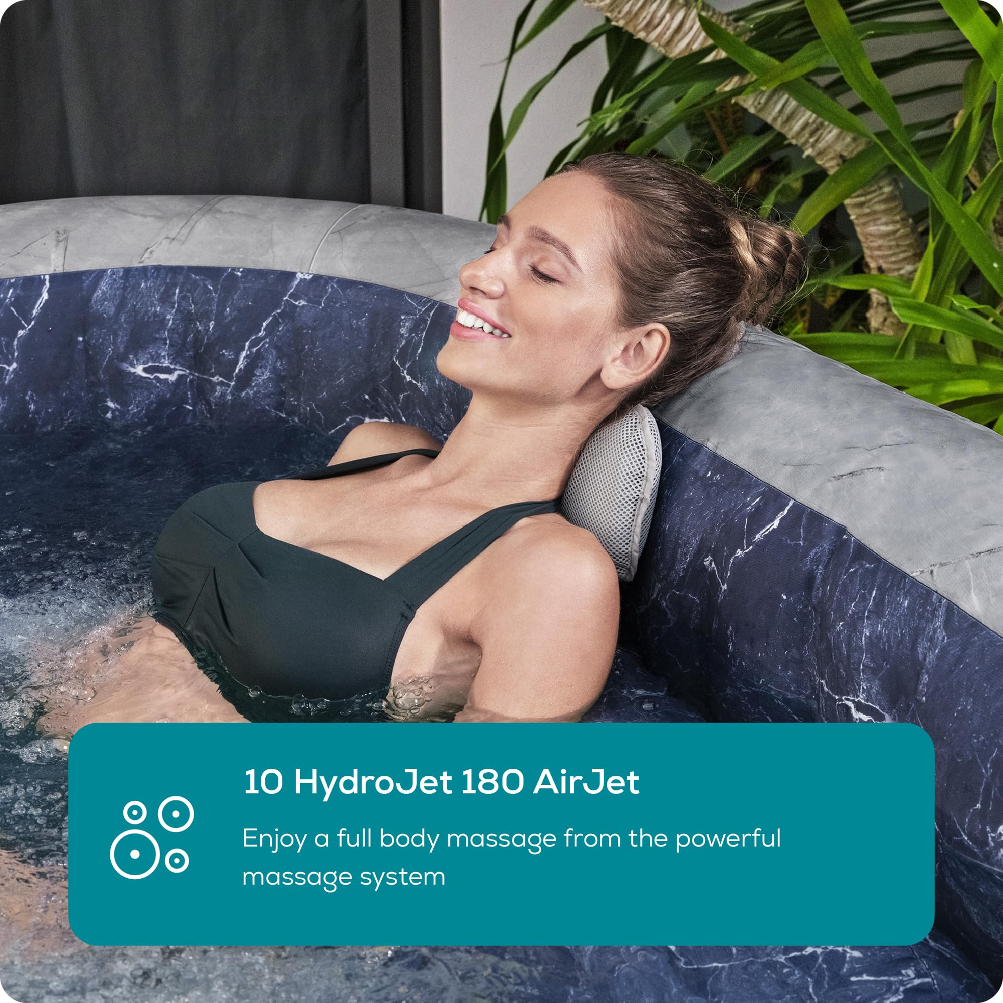 Lay-Z-Spa Santorini Pro Built in LED Light, 10 HydroJet System, Integrated Seats and Foot Massager Inflatable Hot Tub with Freeze Shield Technology, 5-7 Person, Grey