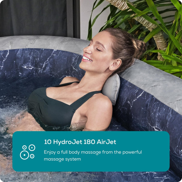 Lay-Z-Spa Santorini Pro Built in LED Light, 10 HydroJet System, Integrated Seats and Foot Massager Inflatable Hot Tub with Freeze Shield Technology, 5-7 Person, Grey