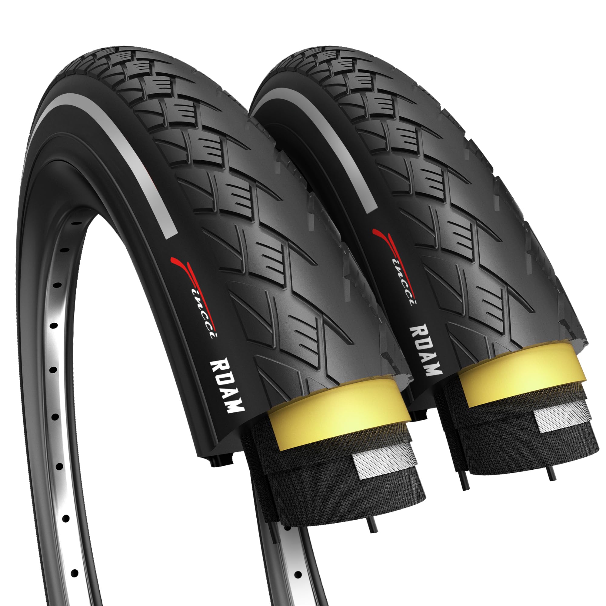 Fincci Bike Tyres 700x35c - Pair Reflective City Foldable Tires 28 inch with 1mm Nylon Puncture Protection, Tyre 37-622, 60 TPI for Electric, Hybrid,