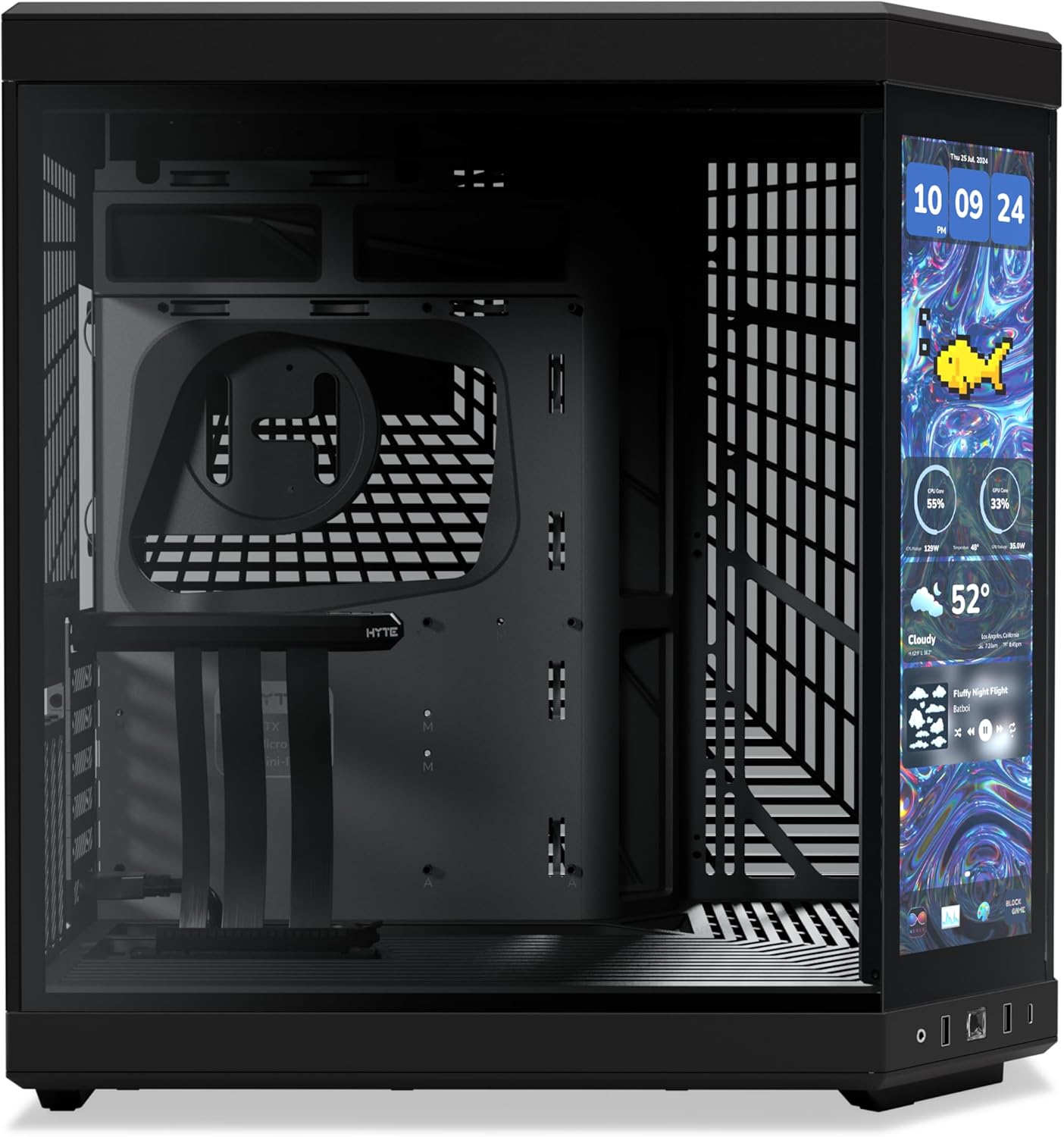 HYTE Y70 Touch Infinite Dual Chamber ATX Mid Tower Modern Aesthetic Case with Integrated 2.5K LCD Touchscreen - Pitch Black