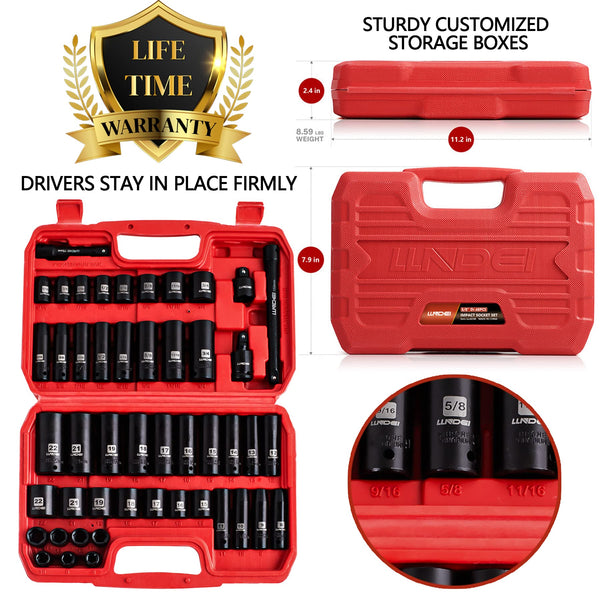 LLNDEI 1/4-Inch Drive Impact Socket Set, 52 PCS Mechanic Tool Set with Ratchet & Adapter, CR-V, Metric and Standard Full Sockets with Storage Tool Kit for Household & Automotive Repair & DIY Project