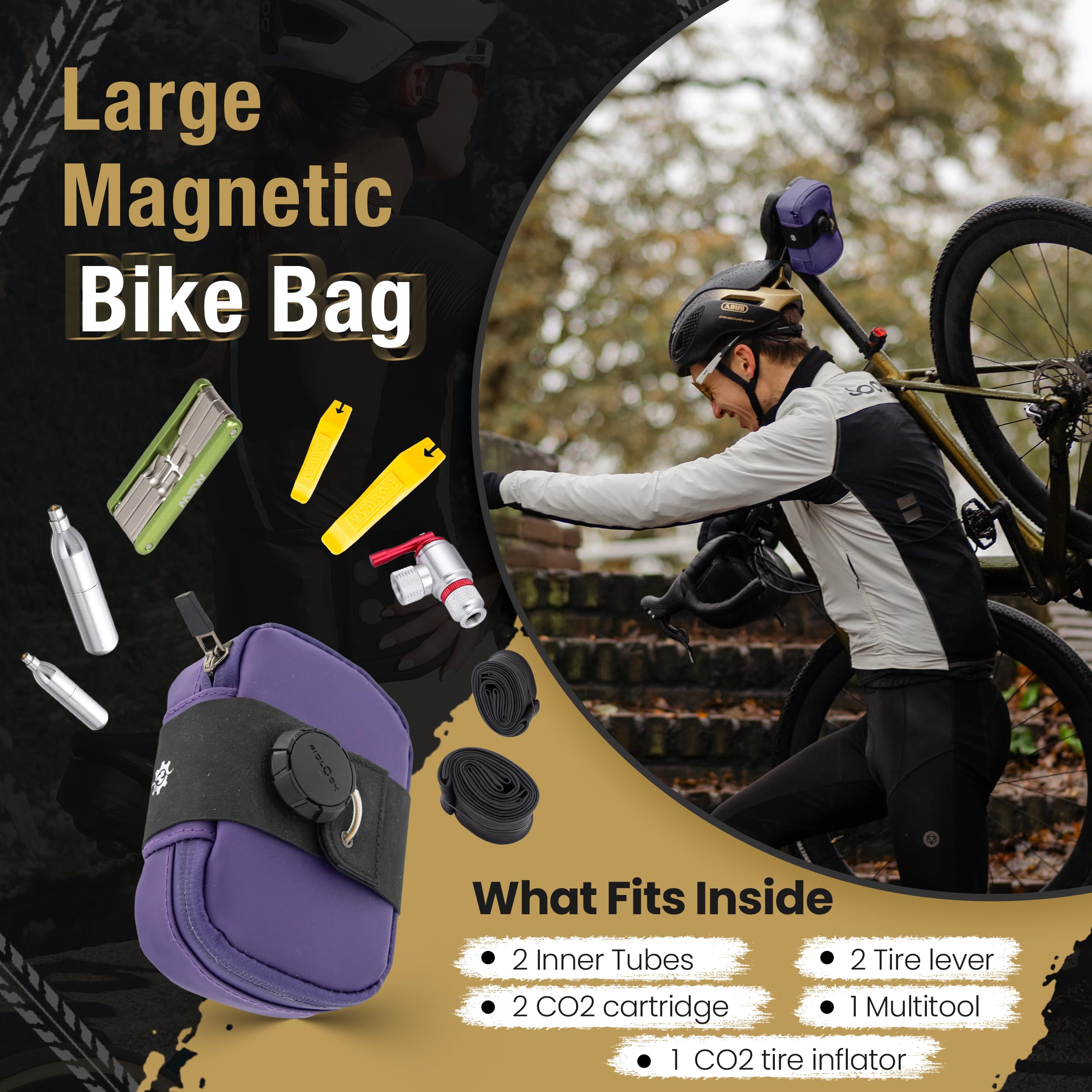 Lumiere & Co. Falcon Magnetic Bike Saddle Bag – 0.69L | 6" x 3.5" x 2" | Sleek Minimalist Brick Design, Fast Magnetic Buckle Attachment | Road Cycling–Specific Bike Seat Bag (Black, Large)