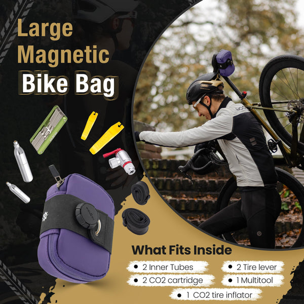 Lumiere & Co. Falcon Magnetic Bike Saddle Bag – 0.69L | 6" x 3.5" x 2" | Sleek Minimalist Brick Design, Fast Magnetic Buckle Attachment | Road Cycling–Specific Bike Seat Bag (Black, Large)