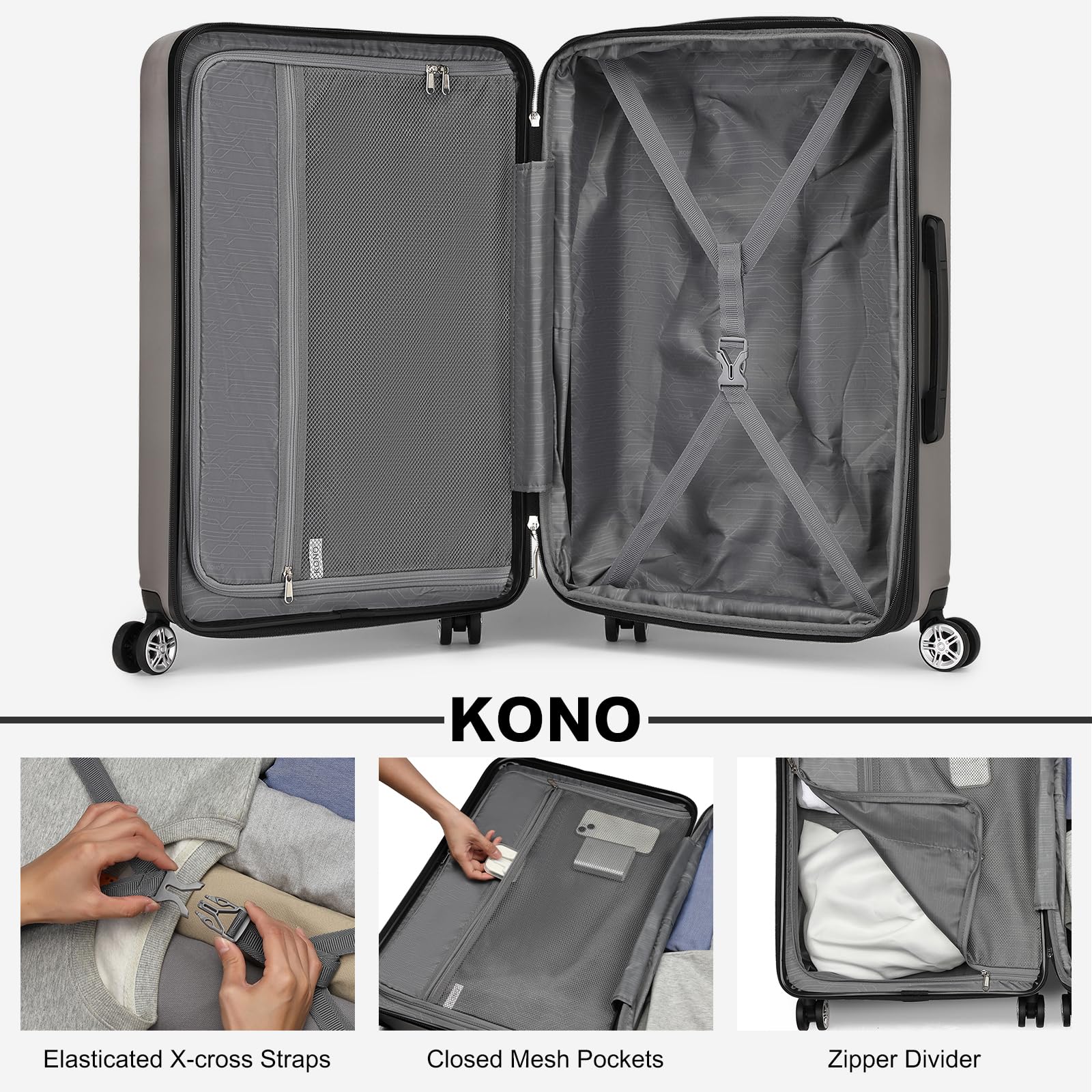 Kono Lightweight 28" Large Suitcase | Hard Shell with TSA Lock | 4 Dual Spinner Wheels | Expandable Design for Easy Travel | Perfect for Business & Vacation (Cream White,75x47.5x29.5cm)