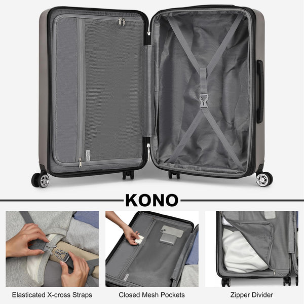 Kono Lightweight 28" Large Suitcase | Hard Shell with TSA Lock | 4 Dual Spinner Wheels | Expandable Design for Easy Travel | Perfect for Business & Vacation (Cream White,75x47.5x29.5cm)