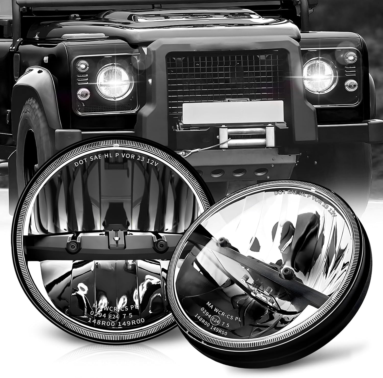 CO LIGHT 7 Inch LED Headlight Round Half Halo Angel Eyes DRL Amber Turn Signal Lights DOT and E-Mark Approved, H6024 LED Headlights with H4 H13 Adapter Compatible for Wrangler JK TJ LJ CJ, 2PCS