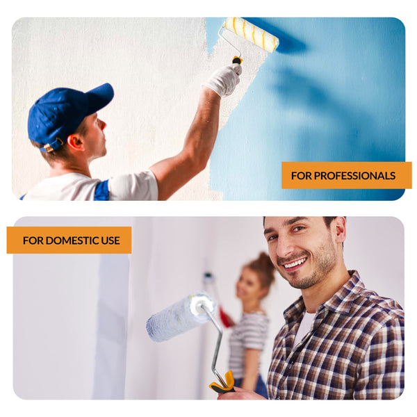 RAULDE 10 Pieces Paint Roller Set - Includes a Paint Tray, Brush, Large and Mini Rollers & Sleeves, Paint Repellent Masking Tape, Paint Mixer - Roller Set for Painting Walls, Edges & Ceilings