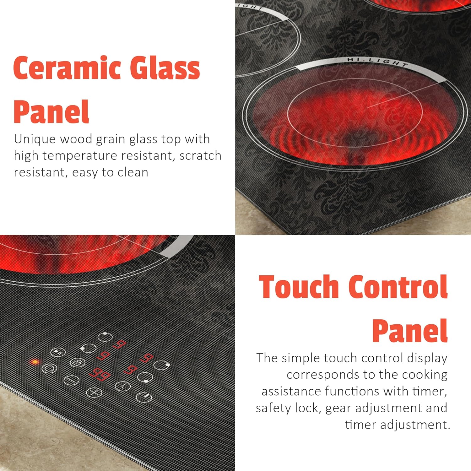 Cooksir Electric Hob 60cm, Ceramic Hob 4 Ring 6700W, Electric Hob 4 Zone with Expandable Dual and Oval Zone, Built-in Hob with Frame, Timer, Safety Lock, 220-240V(No Plug)