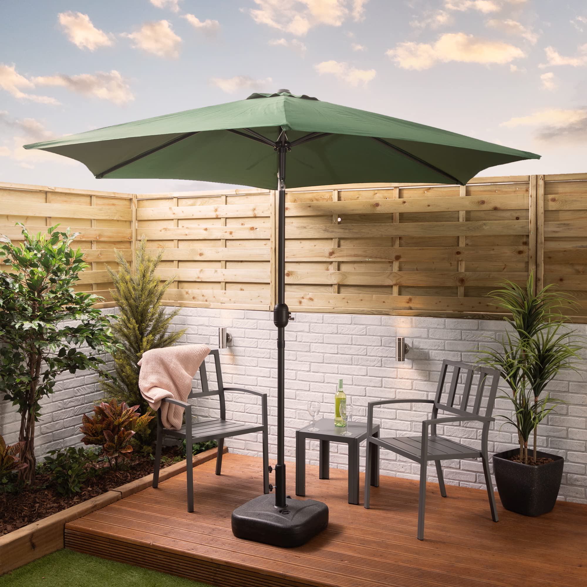 Alfresia 2.7 Metre Parasol - Round with Push Button Tilt, Outdoor Table Parasol Umbrella with Crank Handle, Garden Patio Sun Shade, Grey, Easy Assemble