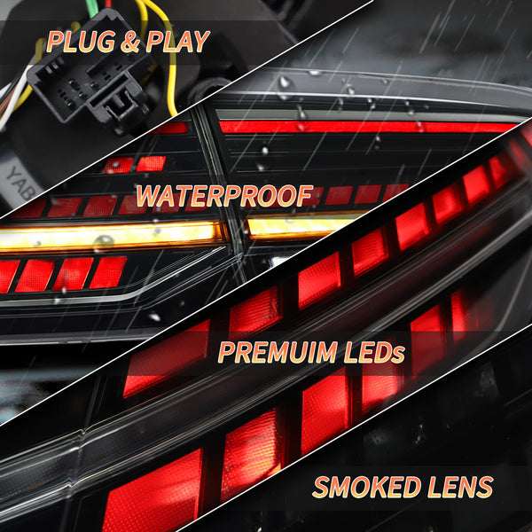 VLAND LED Rear Lights compatible with Golf MK7 Golf MK7.5 Hatchback 2012-2020 [Not fit MK7.5 GTI & R], w/Sequential indicator, Driver & Passenger Side - Red