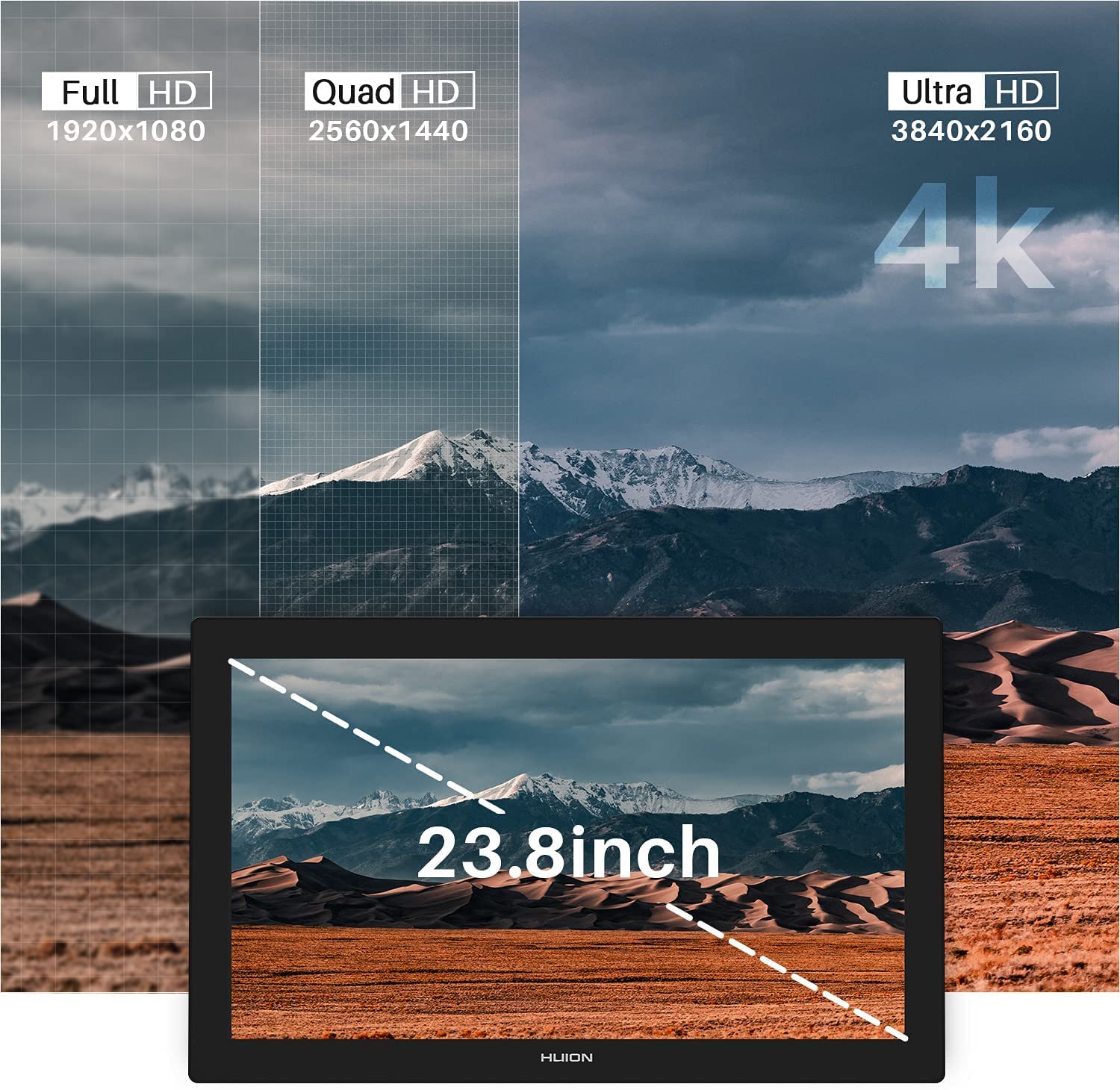 HUION Kamvas Pro 16(4K) UHD Graphic Tablet with Screen, 15.6-inch Monitor Full-Laminated Anti-Glare, Tilt Function 8192 Battery-Free Stylus PW517 for PC, Mac, Android