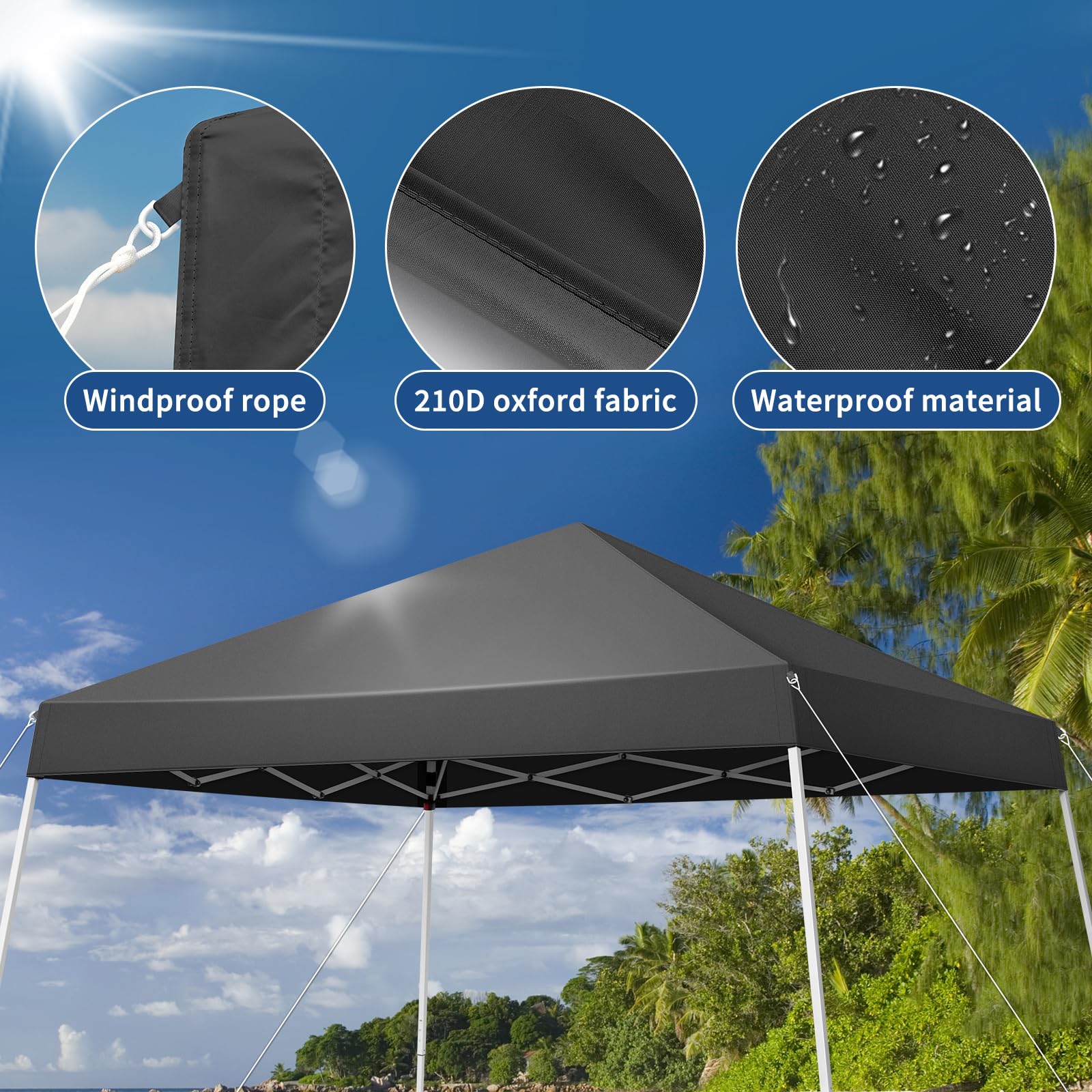 Outopee 3m x 3m Ez Pop Up Canopy Tent with 4 SideWalls, Outdoor Gazebo Portable Instant Canopy for Commercial Events, Party, Backyard BBQ, Camping, Blue