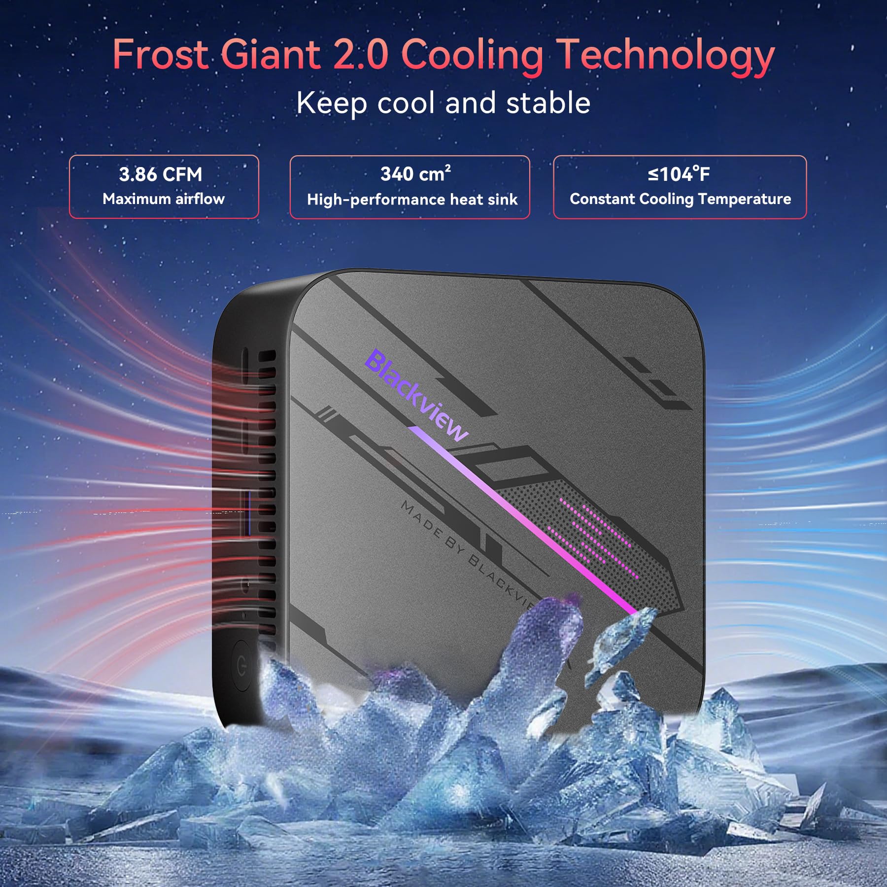 Blackview MP100 Aesthetic Mini PC Win 11 Pro, Ultra-Fluid 144Hz, AMD Ryzen 7430U, 16GB RAM 512GB SSD Mini Desktop Computer, Smart RGB, 3-Year Guarantee, WiFi 6/BT 5.2, Triple 4K Display for Home