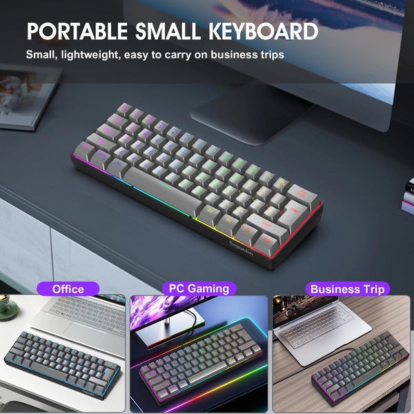 Snpurdiri 60% Wired Mechanical Gaming Keyboard, Mini 61-Key With Red Switches for PC, Windows XP, Win 7, Win 10 (Black-Red)