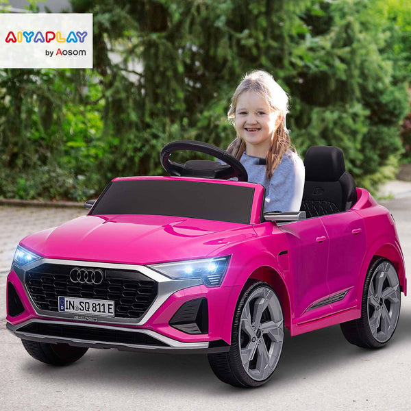 AIYAPLAY Audi Q8 E-tron Licensed Electric Car for Kids, 12V Electric Ride on Sportback Design with Remote Control, 4 Suspension Wheels, LED Headlamps, Music, Horn, for Ages 3-4 - Grey