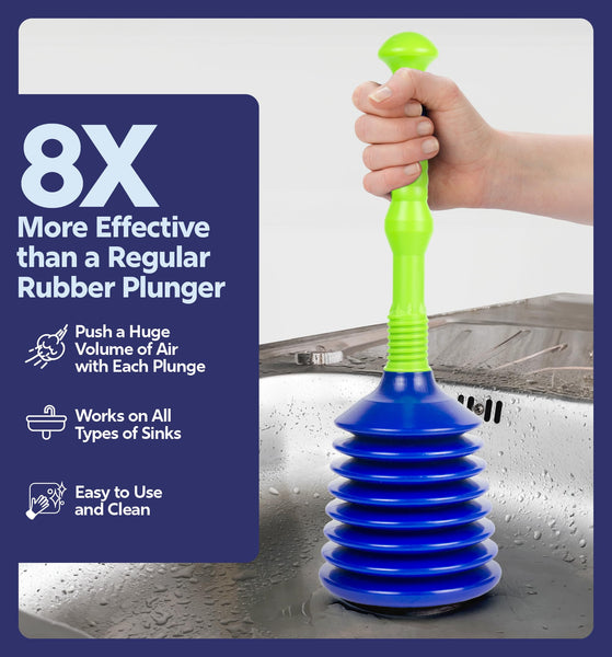 Luigi's Sink Plunger - Drain Plunger Sink Unblocker - Plungers for Unblocking - Drain Plungers for Bathroom Kitchen Bath Shower - Unblock Pump with Accordion Bellows