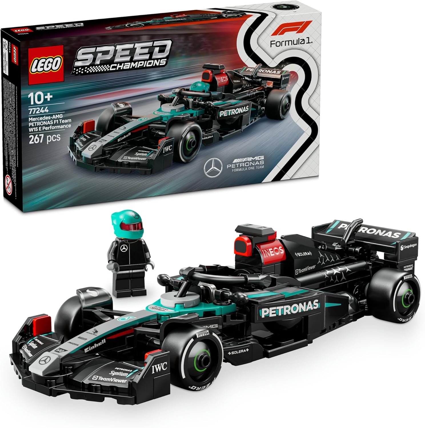 LEGO Speed Champions Mercedes-AMG F1 W15 Race Car Toy with a Collectible Formula 1 Driver Minifigure - Model Kits for 10+ Year Old Boys & Girls or Adult Motorsport Fans 77244