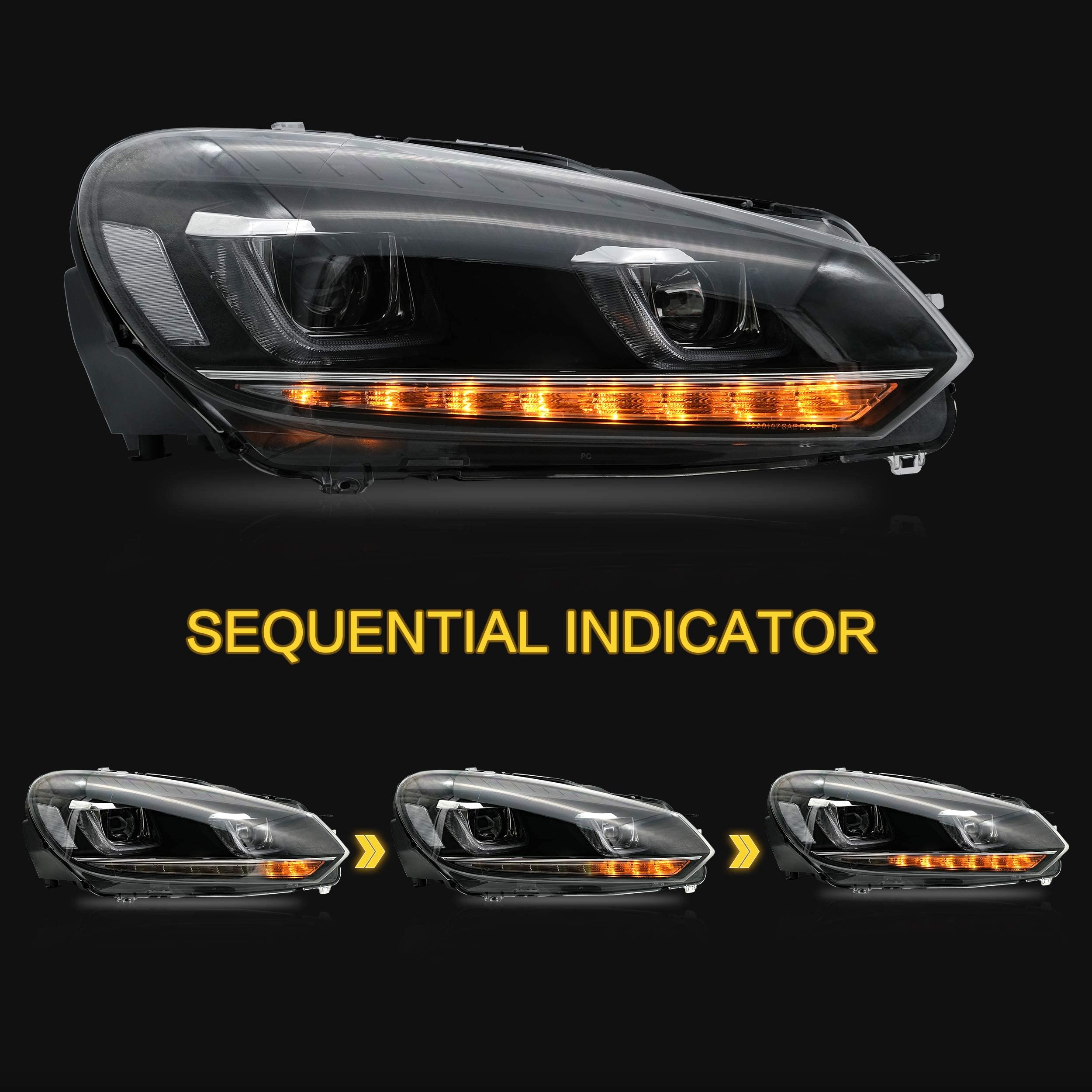 VLAND LED Tail Lights Fit for 2008-2013 Volkswagen Golf 6 MK6 TSI TDI GTD R(not for GTI/Variant/Cabriolet), Rear Lights with Sequential Turn Signal Indicators, E-mark, Red Smoked