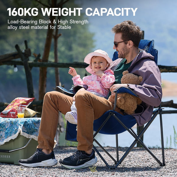 EVER ADVANCED Camping Chairs for Adults Heavy Duty Folding Chair Up to 160kg Oversized with High Back & Cup Holder & Side Pocket Comfy Camp Fold Up Chair