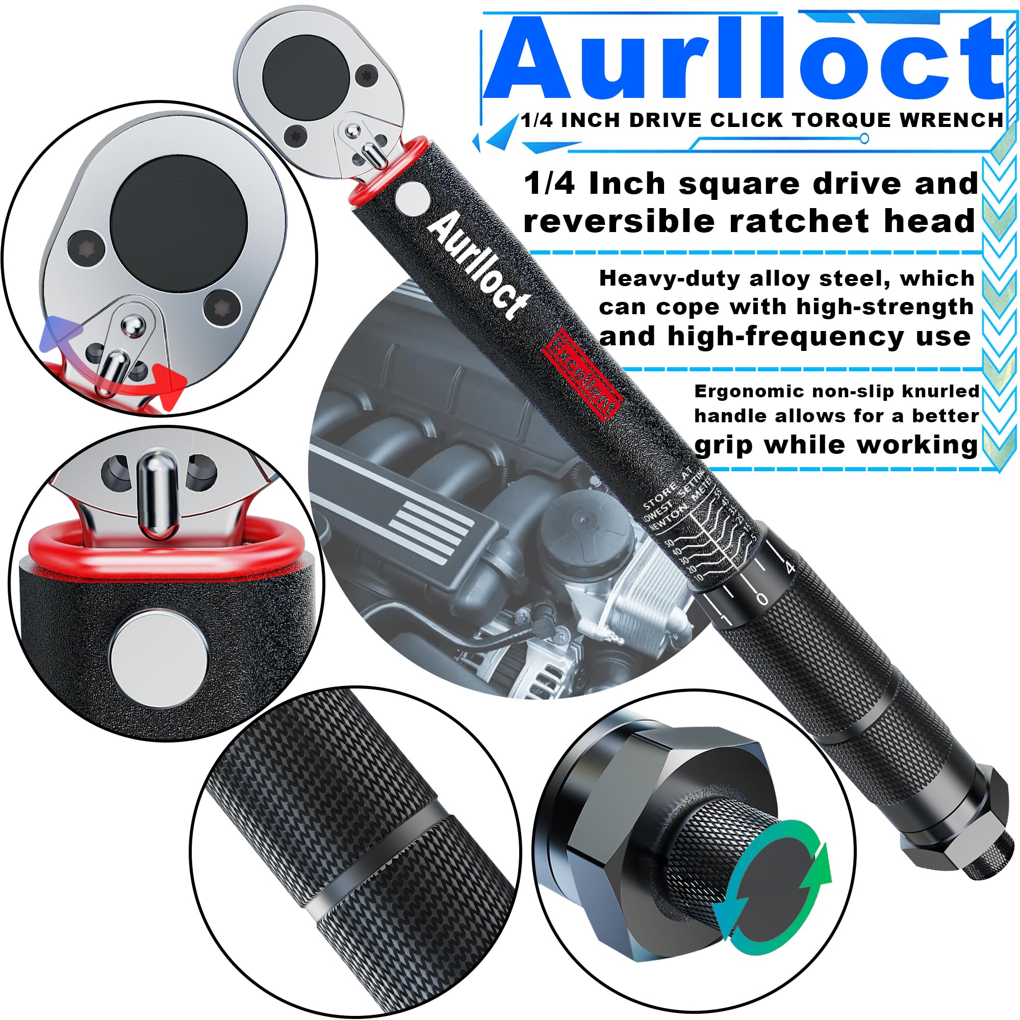 1/2" Torque Wrench Set, Car Wheel Torque Spanner 20-230 Nm with 3/8'' Adapter, ± 3% Accuracy, 72 Tooth for Car Repair, Tire Replacement Etc
