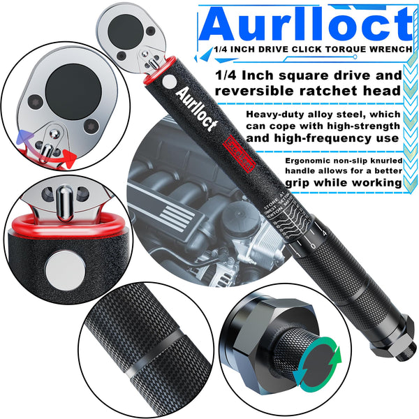 1/2" Torque Wrench Set, Car Wheel Torque Spanner 20-230 Nm with 3/8'' Adapter, ± 3% Accuracy, 72 Tooth for Car Repair, Tire Replacement Etc