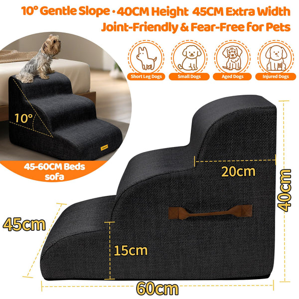 Gimars 30D High-Density Foam & Extra-Wide, Stable 3-Step Dog Stairs, 40cm High Pet Stairs with Washable Cover & Non-Slip Base, Portable Ramp for Small Dogs to Sofa, Bed, Couch, Car