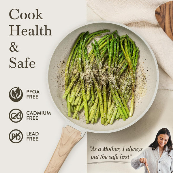 CAROTE Pots and Pans Sets Non Stick, 8 PCS White Granite Induction Hob Pan Set, Natural Non Toxic Cooking Cookware Set with Saucepan Set,Suitable for All Stoves