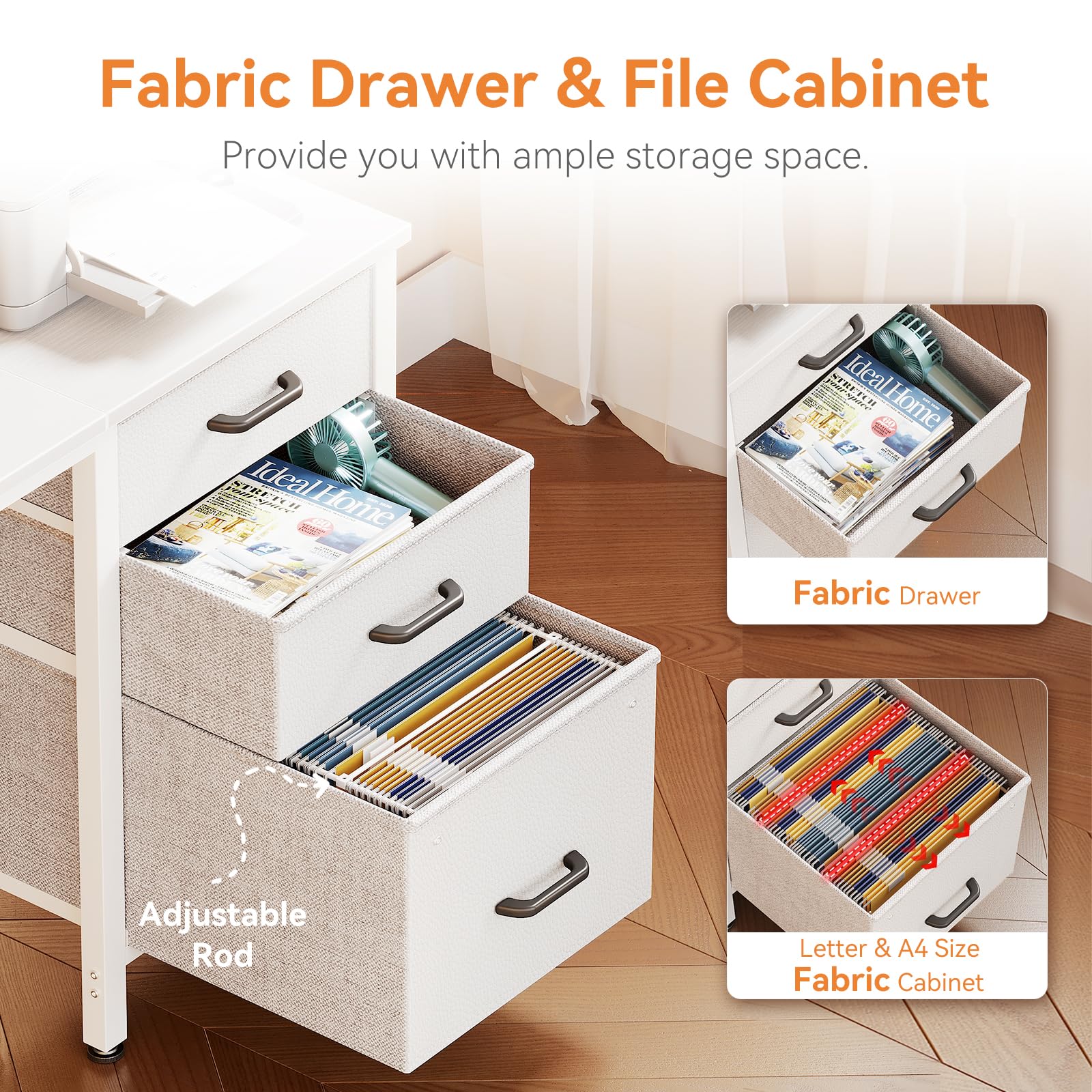 Coleshome Computer Desk with Drawers, 120×48cm Office Desk with Storage, Reversible Small White Desks for Home Office