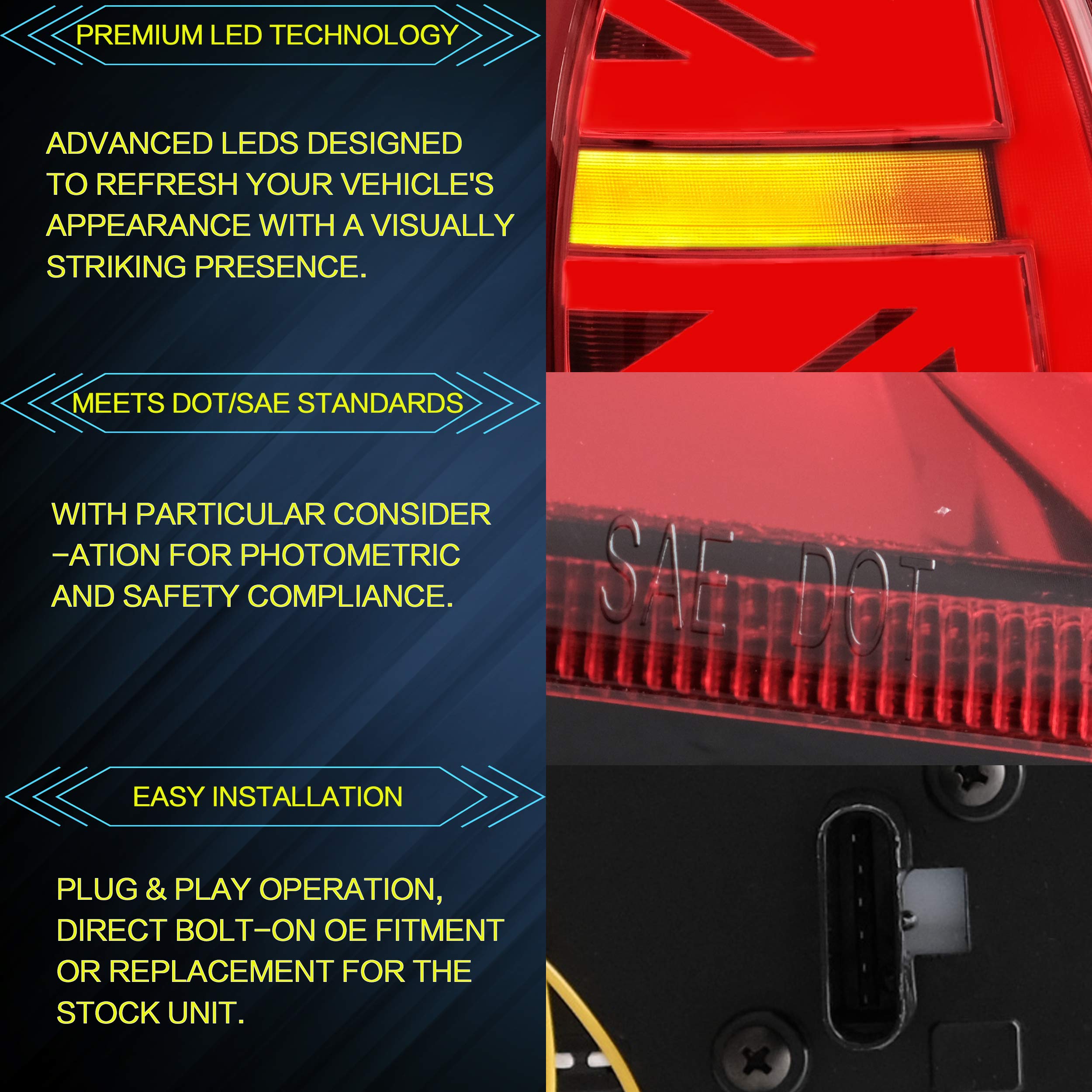 VLAND LED Tail Light Compatible with BMW Mini Cooper F55 F56 F57 2014-2021, Rear Lights with Sequential Turn Signal, Electroplated housing, Red