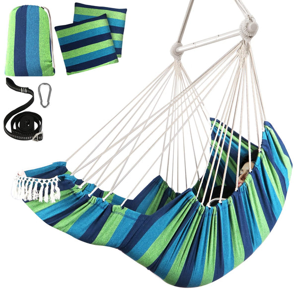 Chihee Hammock Chair Hanging Chair with Foot Rest 2 Cushions Max 550lbs Robust Metal Spreader Bar Collapsible Easy Storage Soft Cotton Swing Chair