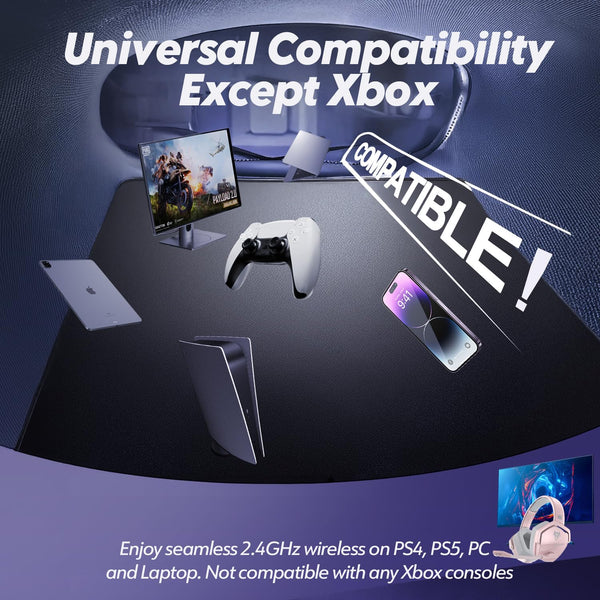 NUBWO G06 Pro Wireless Gaming Headset with Charging Station for Headset & PS5 Controller, 17ms Low Latency, 120H Battery Life, Dynamic 50mm Drivers-White (Only Compatible with PS5)