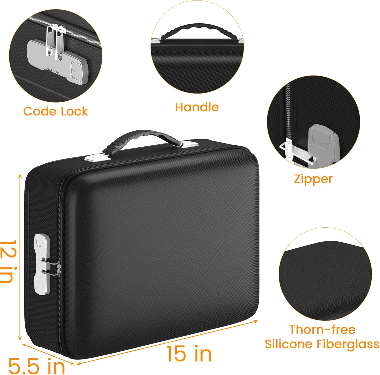 Fireproof Document Box with Combination Lock, Water Resistant Hard Case Safe for Documents Certificates Laptop Passports (Black)